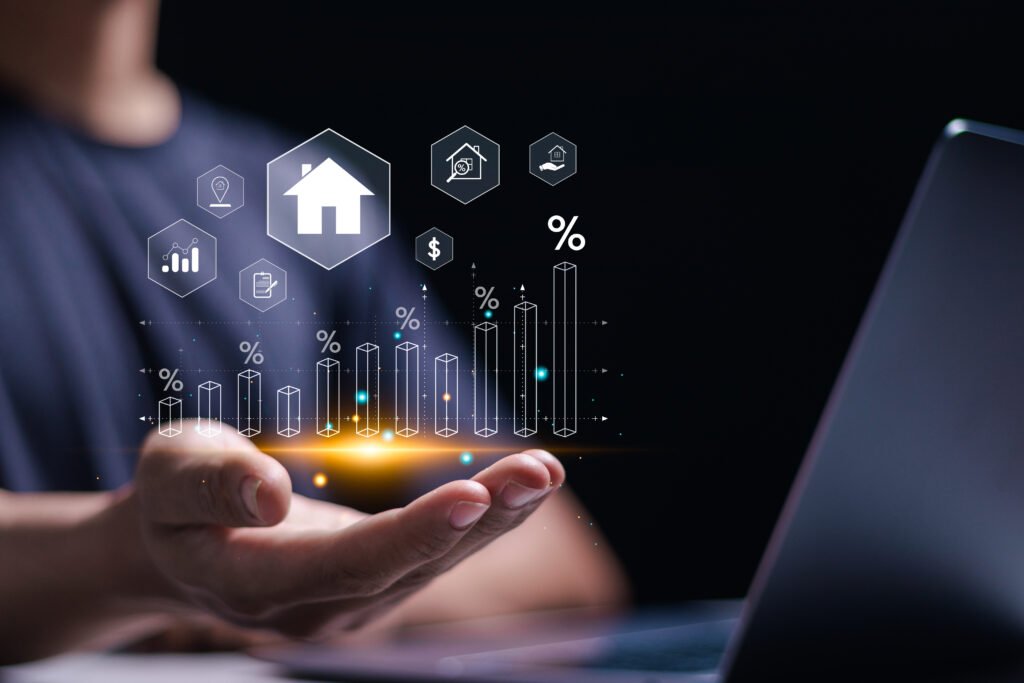 real estate investment businessman with home mortgage analysis chart analyzing mortgage loan home real property mortgage concept interest rate investment planning business real estate